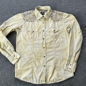 RU‎ Apparel Shirt Womens Large White Western Paisley Embroidered Yoke Cowgirl